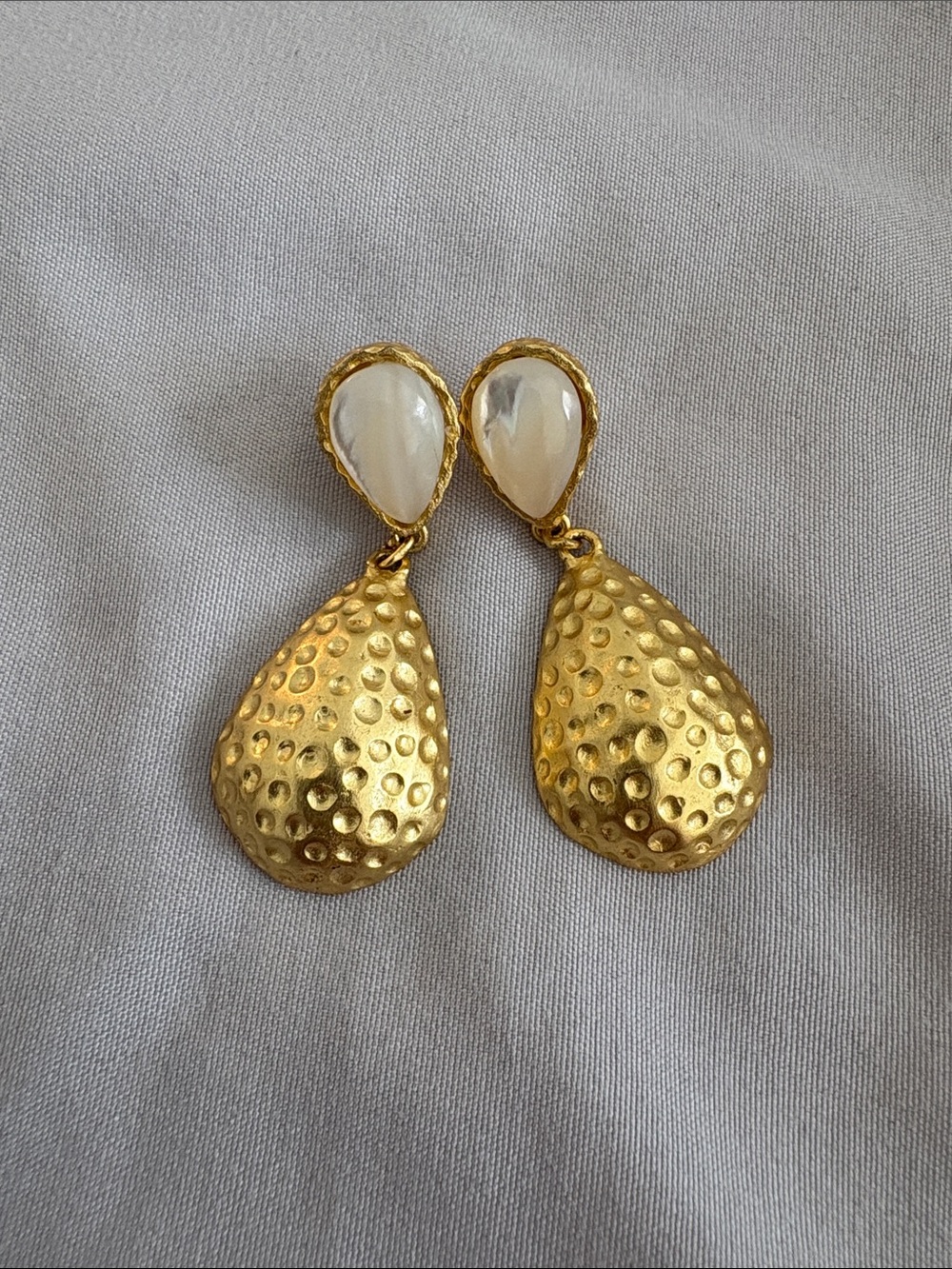 Gold Teardrop Dangle Earrings with Pearl Stone Accent
